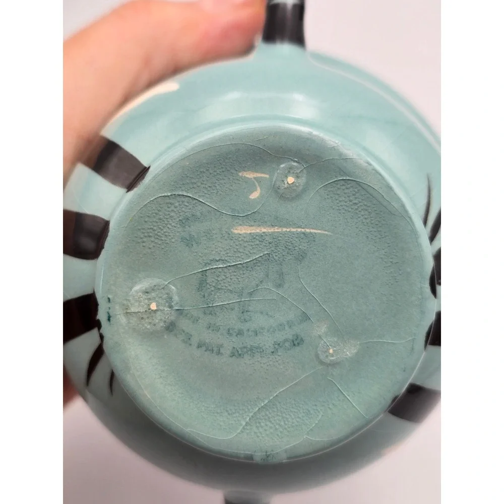Weil Ware Bamboo Creamer Sugar Bowl Set Blue Turquoise MCM Fair Crazing